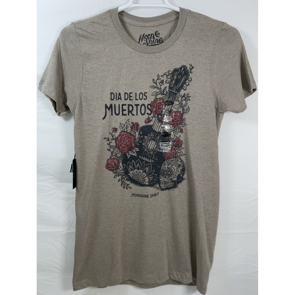 NWT Brad Paisley Moon Shine Spirit Dia‎ de los Muertos Guitar Tan T-shirt Small